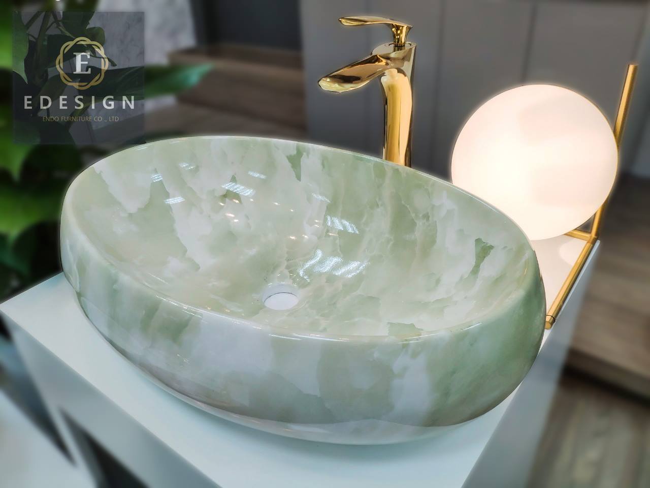 chậu rửa Ceramic Lavabo vân đá loại bầu dục