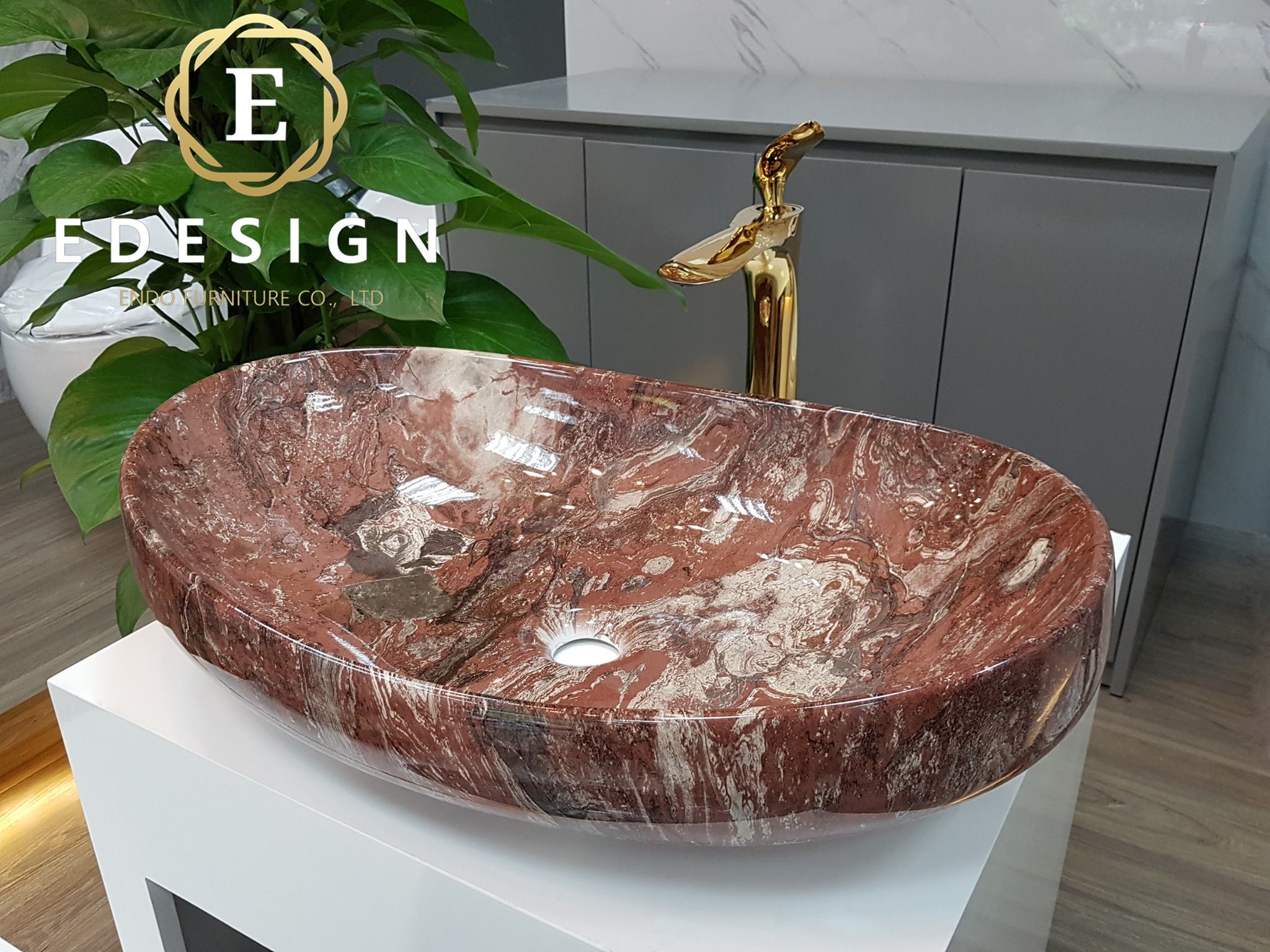 chậu rửa Ceramic Lavabo vân đá loại bầu dục