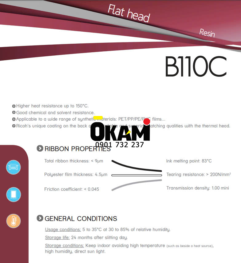 Mực in mã vạch Ricoh B110C 110mm x 300m