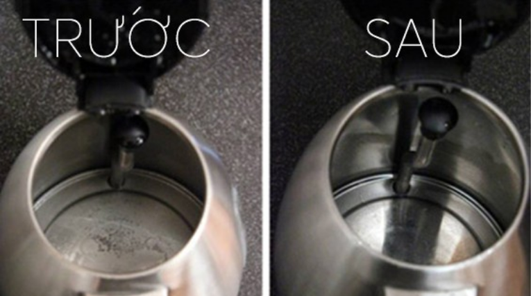 Ấm siêu tốc trước và sau khi được vệ sinh