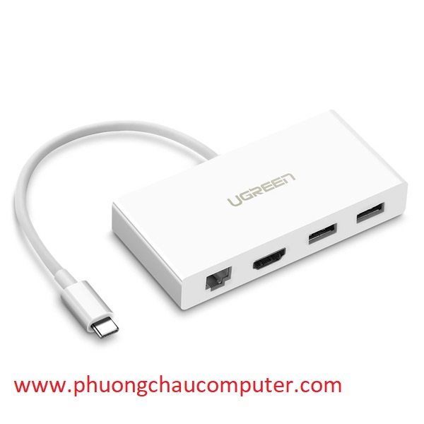 Cáp USB Type C To HDMI 4K, Lan 10/100Mpbs Hub USB 3.0 Ugreen 40377