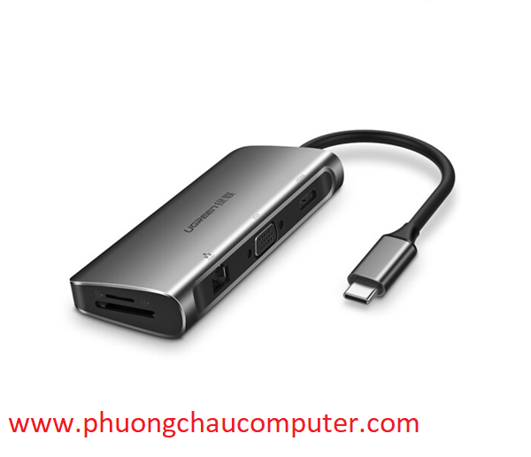 Hub USB Type C To HDMI, VGA, USB 3.0, Lan, SD, USB-C Ugreen 40873 Cao Cấp