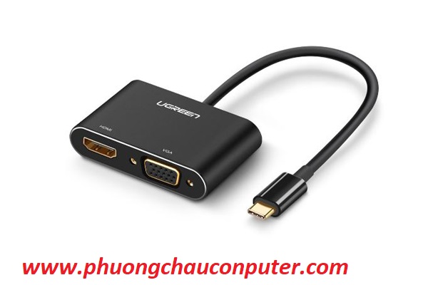Cáp chuyển USB Type C To HDMI và VGA Chính hãng Ugreen 50318 vỏ nhôm