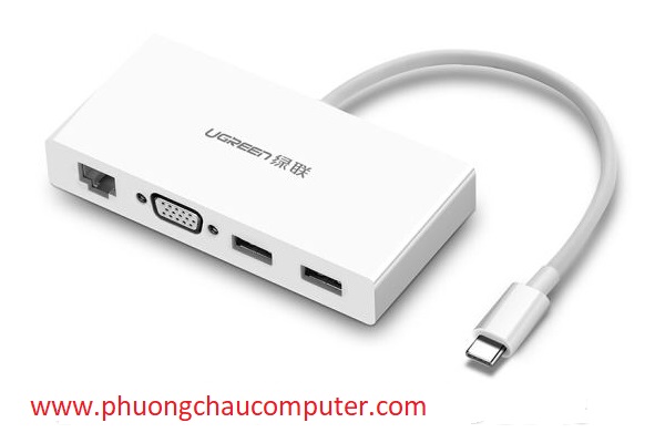 Cáp Chuyển USB Type C To VGA, Lan 10/100Mbps, Hub USB 3.0 Ugreen 40378