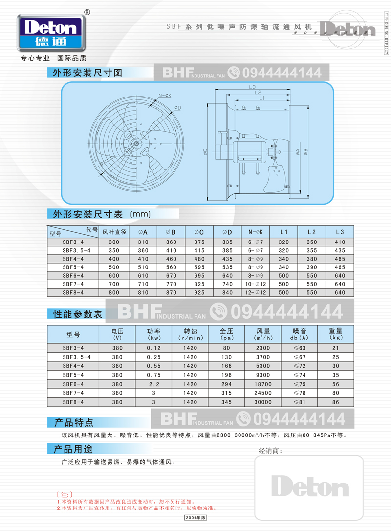 Catalouge Quạt thông gió công nghiệp chống cháy nổ Deton SBFB40-4