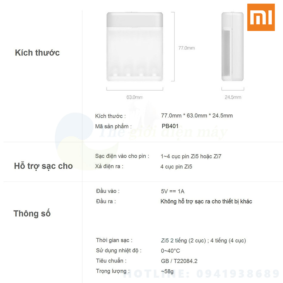 Bộ sạc pin tiểu AA, AAA Xiaomi ZMI - Shop Thế giới điện máy