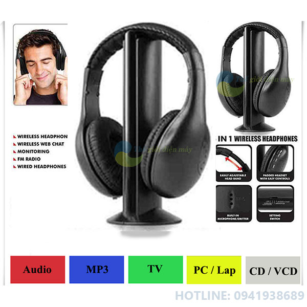 Tai nghe không dây Wireless Earphone MH2001 5 trong 1 sử dụng sóng radio để truyền âm thanh