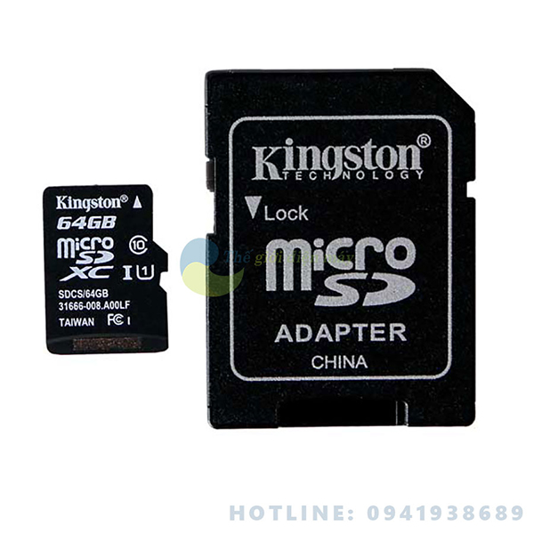 Thẻ nhớ microSDXC Kingston 64GB class 10 Canvas Select 80MB/s - Bảo hành 5 năm - shop Thế giới điện máy