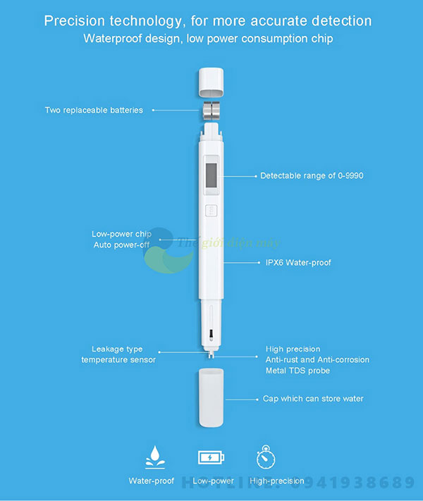 Xiaomi TDS bút kiểm tra chất lượng nước đo nồng độ dung dịch thủy canh đo độ đục của nước xiaomi TDS - Bảo hành 6 tháng - shop thế giới điện máy