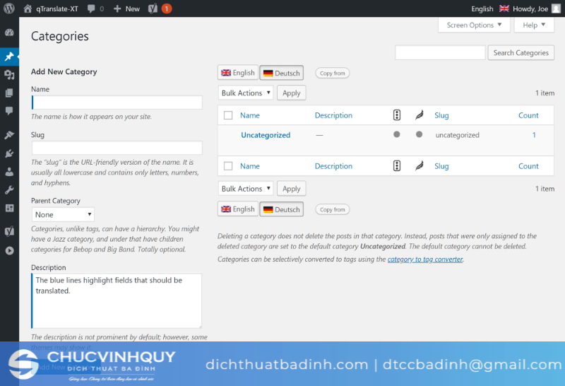 Giao diện Qtranslate