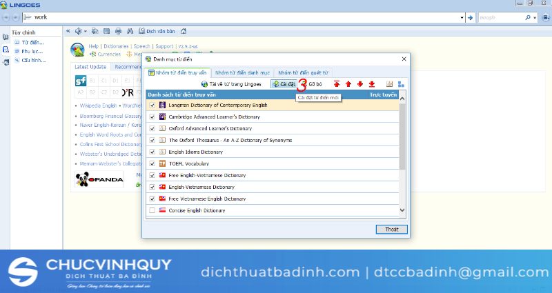Lingoes giúp quản lý các quyển từ điển mở