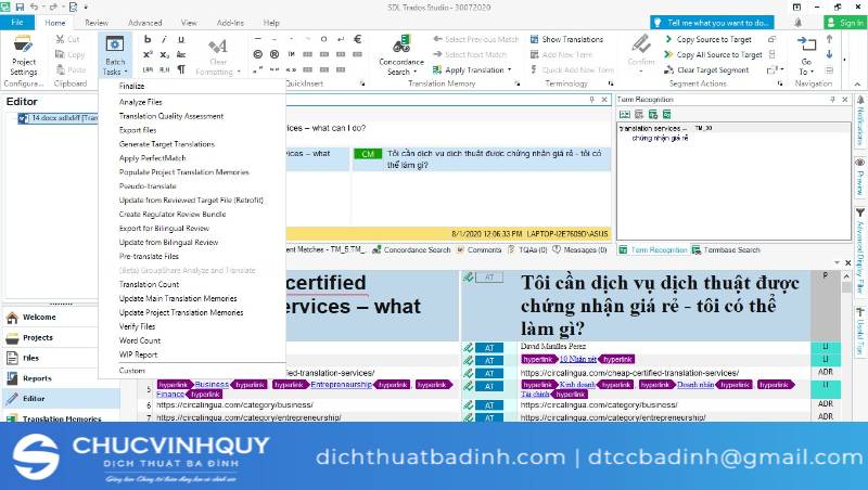 Một bước dịch trong phần mềm Trados