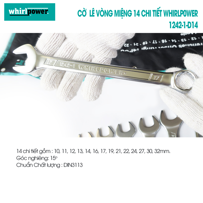 Bộ cờ lê vòng miệng 14 chi tiết bằng thép CR-V siêu bền