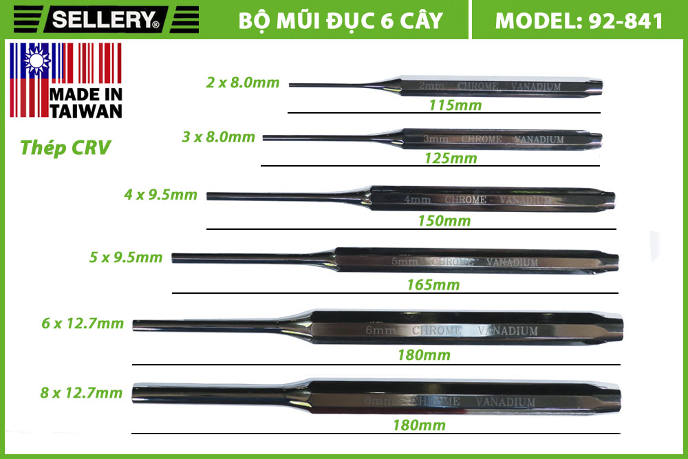 MŨI ĐỤC 6 CÂY (115MM - 180MM) SELLERY 92-841