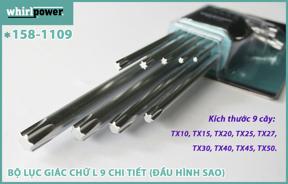 BỘ LỤC GIÁC CHỮ L 9 CHI TIẾT (ĐẦU HÌNH SAO) WHIRLPOWER 158-1109