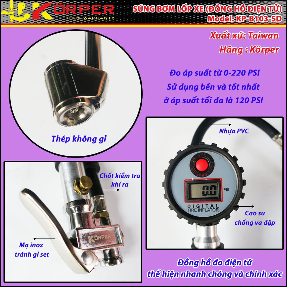 Đại lý bán buôn súng bơm lốp điện tử Körper KP-B103-5D giá tốt