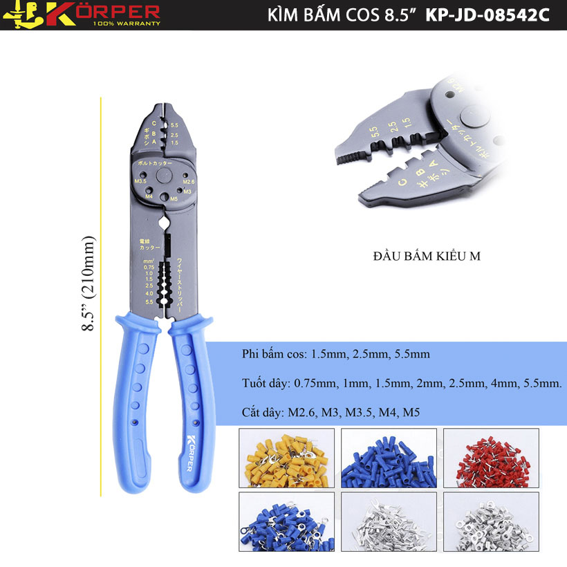 Kìm bấm cos 8.5" KP-JD-08542CS Körper màu xanh