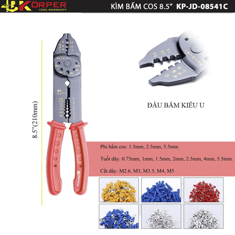 Kìm bấm cos 8.5" KP-JD-08541CS Körper màu đỏ