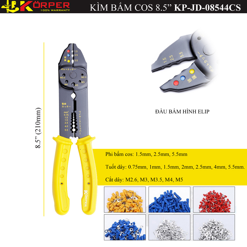 Kìm bấm cos 8.5" KP-JD-08544CS Körper màu vàng