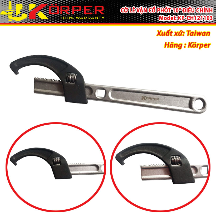 Cờ lê ốc cổ phốt 10" có điều chỉnh Korper KP-CH121103