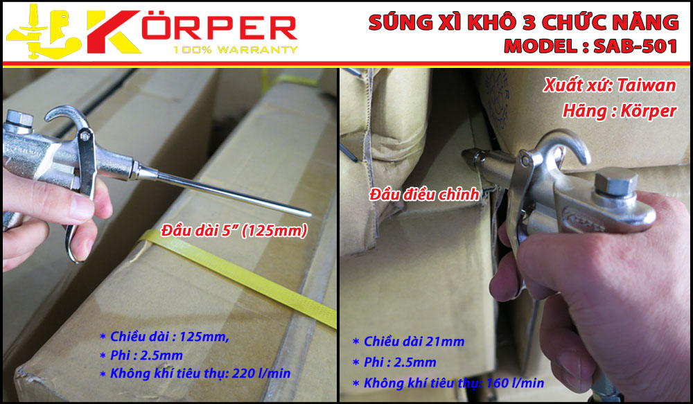 SÚNG XÌ KHÔ 3 CHỨC NĂNG KORPER KP-SAB-501