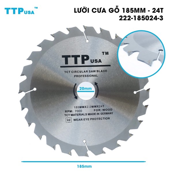 Lưỡi cưa gỗ tròn 185mm 24 răng TTPusa 222-185024-3