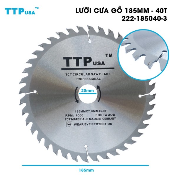 Lưỡi cưa gỗ tròn 185mm 40 răng TTPusa 222-185040-3