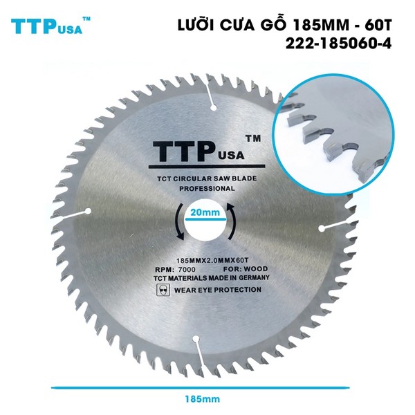 Lưỡi cưa gỗ tròn 185mm 60 răng TTPusa 222-185060-4