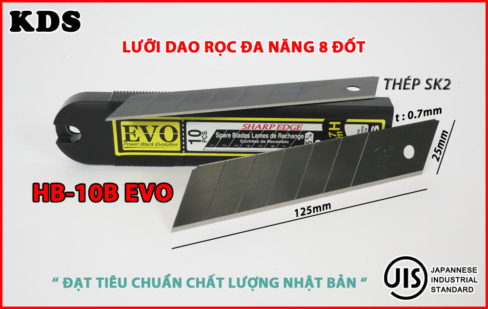 LƯỠI DAO CÓ ĐỐT 25MM X 0.7MM KDS HB-10BEVO (ĐEN)