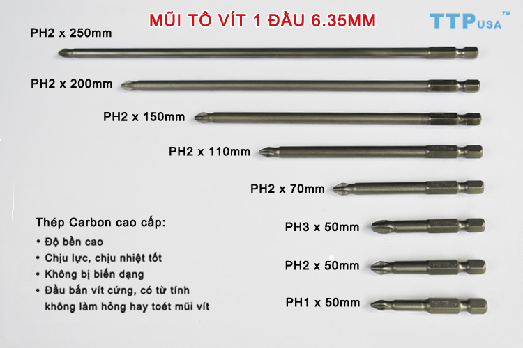 Mũi Tô Vít Một Đầu 1/4" TTPusa (6.35mm)