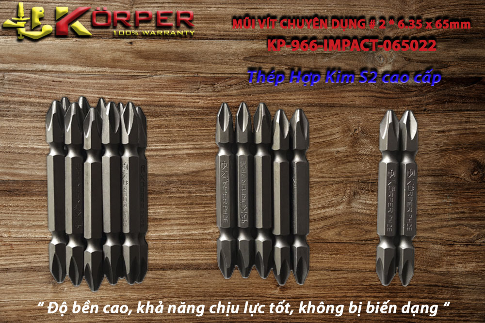 Mũi vít Korper KP-966 PH2 hai đầu – phụ kiện chuẩn công nghiệp, đóng gói túi 2/5 cái hoặc hộp 10 cái