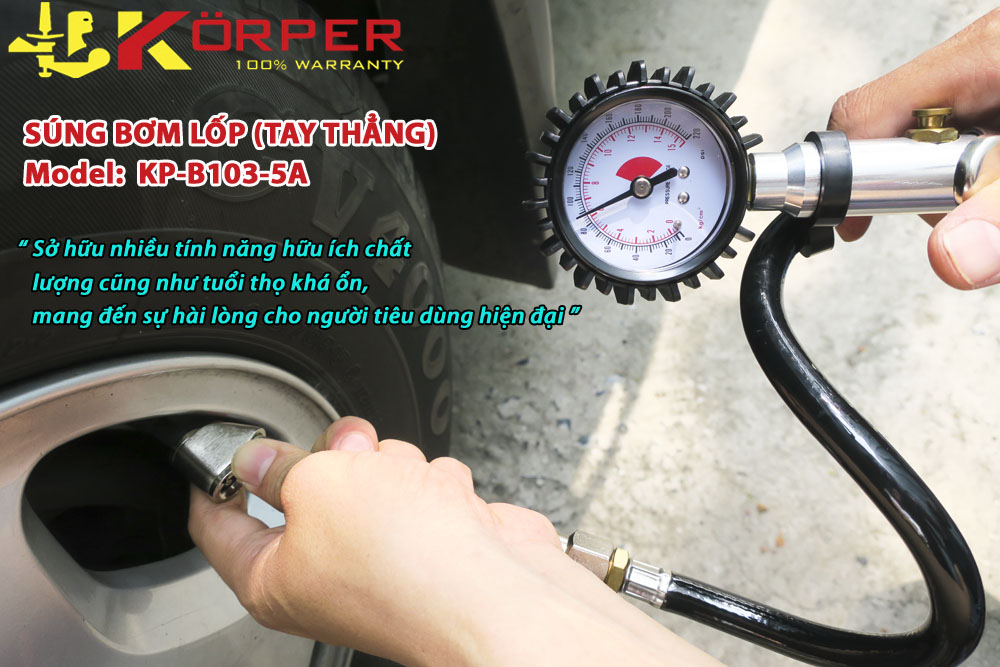 Súng bơm lốp xe Korper KP-B103-5A thiết kế nhỏ gọn, tay cầm chắc chắn