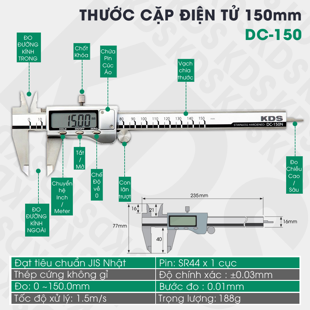 Thước cặp điện tử 150mm KDS DC-150