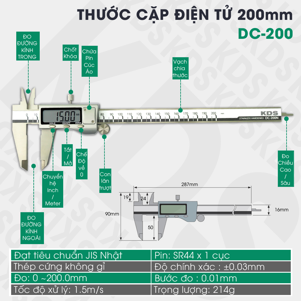 2. Thước cặp điện tử 200mm KDS DC-200