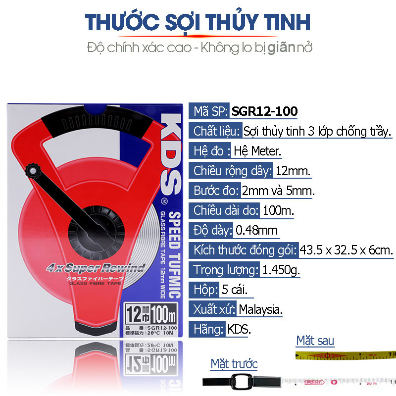Thước cuộn sợi thủy tinh 30m KDS thiết kế dễ sử dụng