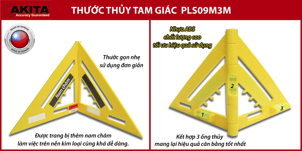 THƯỚC THỦY TAM GIÁC AKITA PLS09M3M