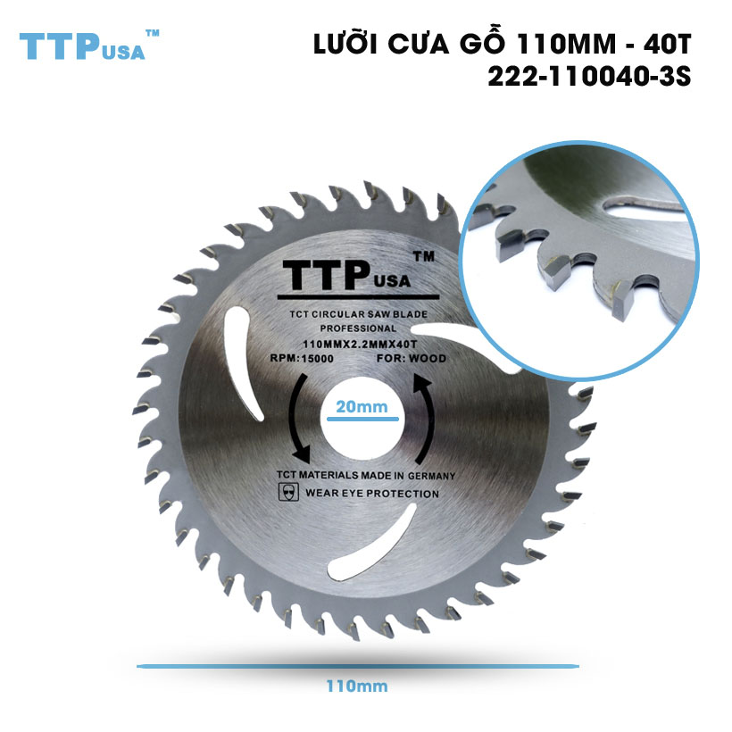 Lưỡi cưa gỗ tròn 110mm 40 răng TTPusa 222-110040-3S