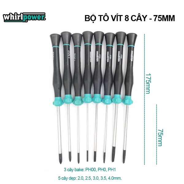 Bộ Tô Vít Điện Tử 8 Cây với thiết kế nhỏ gọn, tiện dụng cho mọi nhu cầu sửa chữa.
