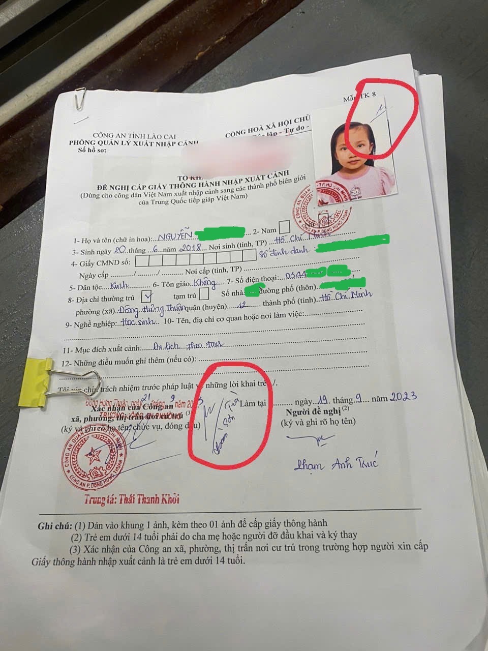 Mẫu Tờ khai dành cho trẻ em làm sổ thông hành Hà Khẩu