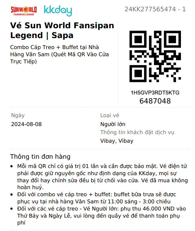 Vé QR code Fansipan và buffet trưa