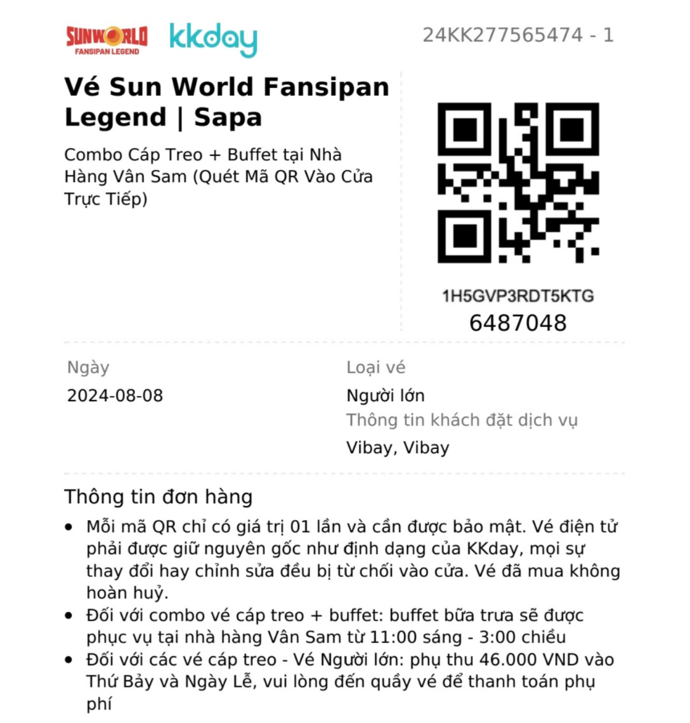 Vé điện tử cáp treo Fansipan