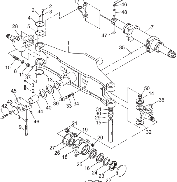 sơ đồ lắp ghép moay ơ bánh xe sau xe nâng HELI 7 tấn