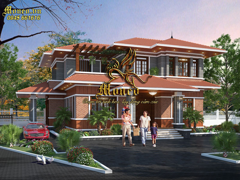 biệt thự hiện đại 2 tầng 4 phòng ngủ mái thái 190m2