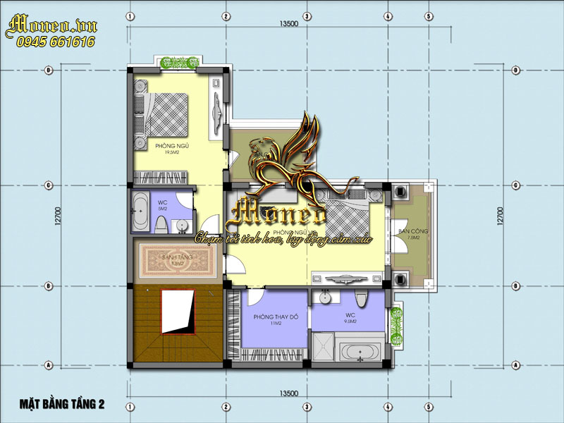 Mặt bằng Biệt thự tân cổ điển 4 tầng