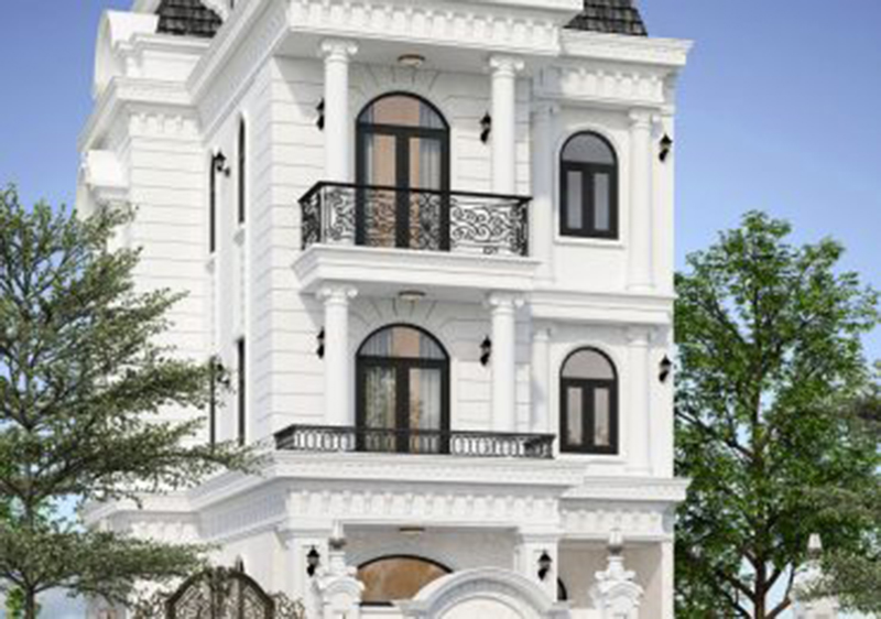Cột nhà tân cổ điển hình trụ phù hợp với kiến trúc nhà biệt thự 3 tầng