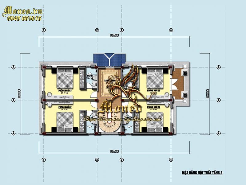 mặt bằng tầng 2 mẫu biệt thự mặt tiền 10m đồ sộ