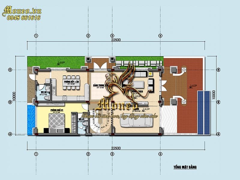 bản vẽ tổng mặt bằng mẫu biệt thự mặt tiền 10m