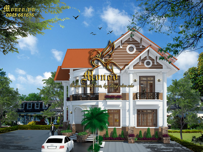 thiết kế biệt thự 2 tầng 2 mặt tiền mái thái