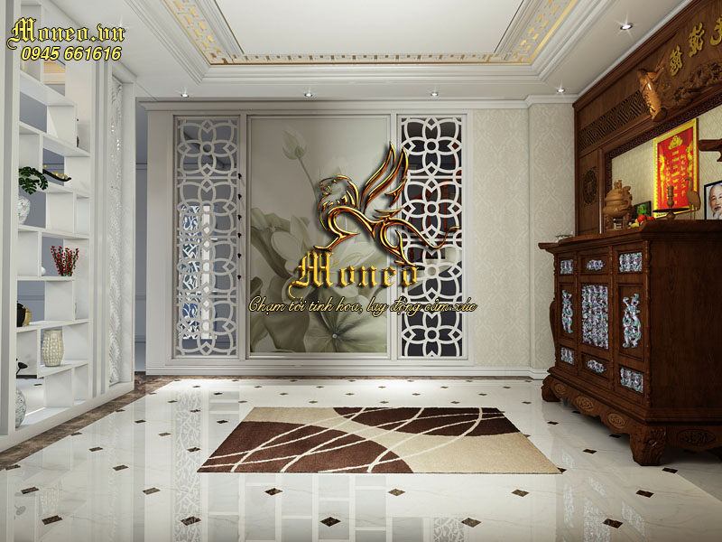 nội thất phòng thờ mẫu nhà 2 tầng mái thái tân cổ điển 250m2