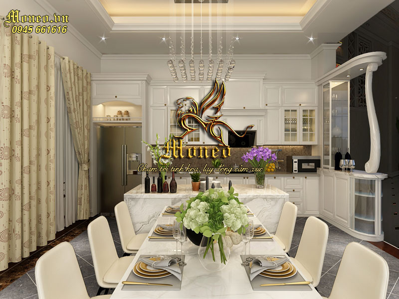 thiết kế nội thất mẫu nhà 2 tầng mái thái tân cổ điển